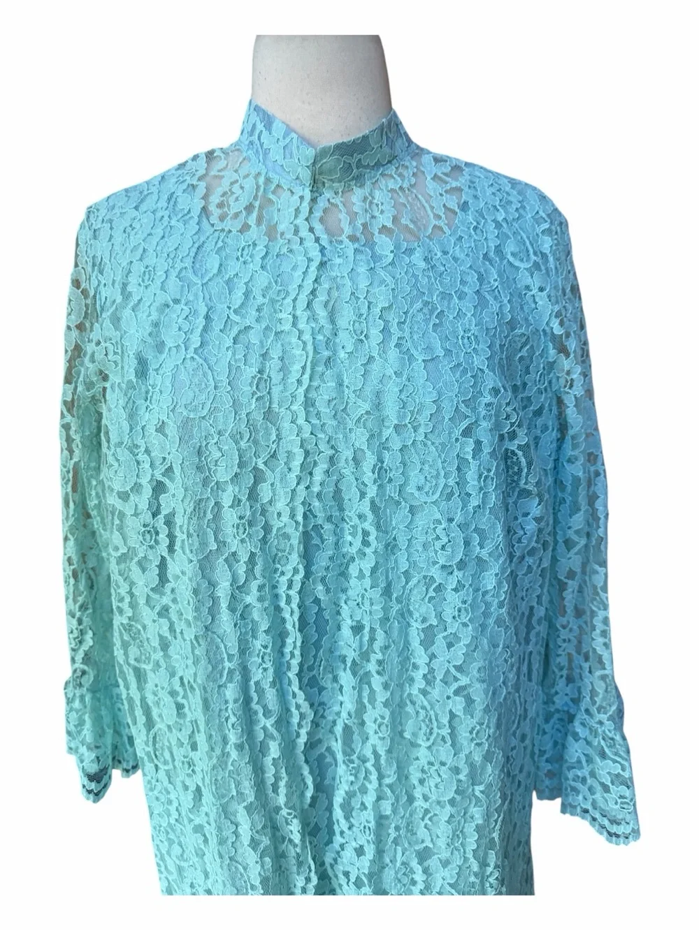 1960s Turquoise Lace Lined Shift Dress and Matching Duster Coat Set
